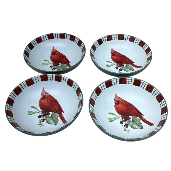 4 Lenox Winter Greetings Everyday Cardinal Sauce Dip Berry Bowls 4 1/2" - Picture 1 of 10